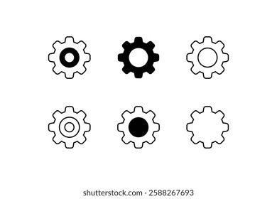 Gear icon set. cog wheel. Vector icon set of black gear wheel.