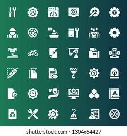 gear icon set. Collection of 36 filled gear icons included Wheel, Files, Hook, Setting, Tools, File, Maintenance, Benzene, Web settings, Lever, Settings, Incubator, d printing pen