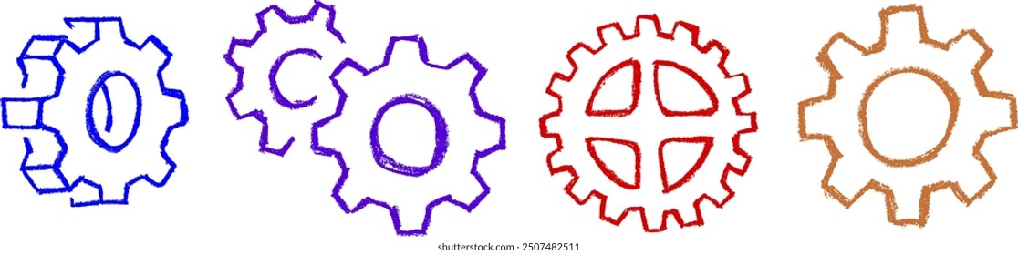 	
Gear Icon Set Crayon Chalk Drawing