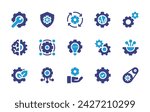 Gear icon set. Duotone color. Vector illustration. Containing settings, recovery, gear, idea, technology, shield, setting, easy installation, technical support.