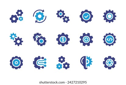 Gear icon set. Duotone color. Vector illustration. Containing gears, settings, gear, management, software development, setting, connection, idea.