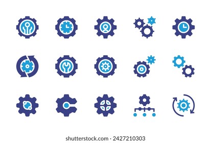 Gear icon set. Duotone color. Vector illustration. Containing technology, consulting, time management, update, settings, cogwheel, gear, exchange, setting, hierarchy.