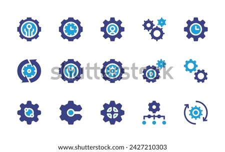 Gear icon set. Duotone color. Vector illustration. Containing technology, consulting, time management, update, settings, cogwheel, gear, exchange, setting, hierarchy.