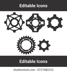 Conjunto de iconos de engranajes con varios símbolos de rueda dentada y maquinaria para conceptos de ingeniería industrial y procesos mecánicos
