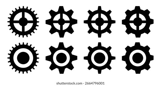 Gear Icon Set. Flat Gear and Cogwheel Icons. Maintenance, Tools, and Settings Symbols. Perfect for web design, app interfaces, infographics, and industrial illustrations