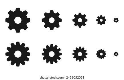gear icon set. flat design vector illustration isolated on white background.