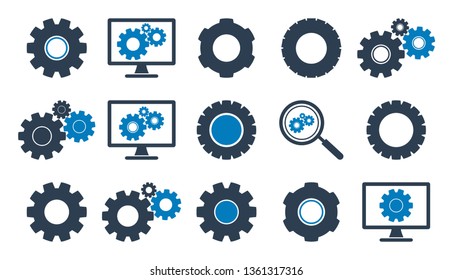 Gear Icon set. Flat style vector EPS.