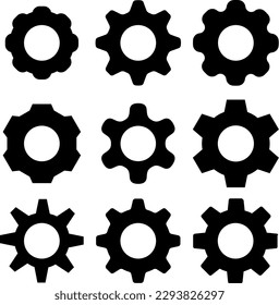 Gear icon set. Gears vector illustration. Icons of gear for industry, machine, setting, or mechanic. Gear icon sheet for sign or symbol of process and system