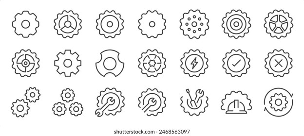 Gear icon set. It includes config, setting, mechanic, technician, process, and more icons. Editable Vector Stroke.