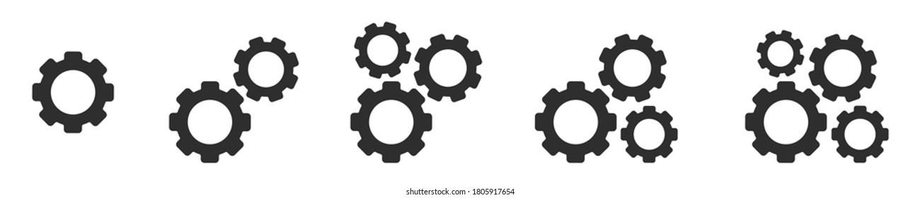 Gear icon set isolated on white background. Settings icons. Rotation mechanism. Vector illustration.