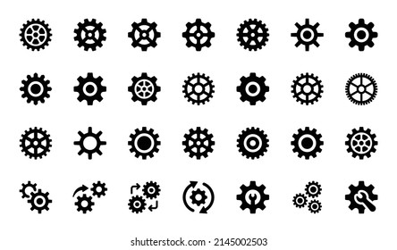 Juego de iconos de la marcha. Icono de engranajes mecánicos. Ilustración del vector