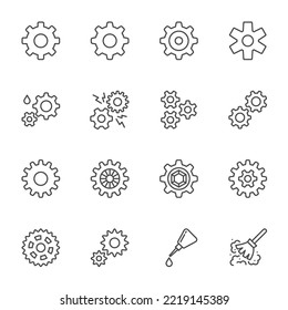 Gear Icon Set on white background, Vector Line icons