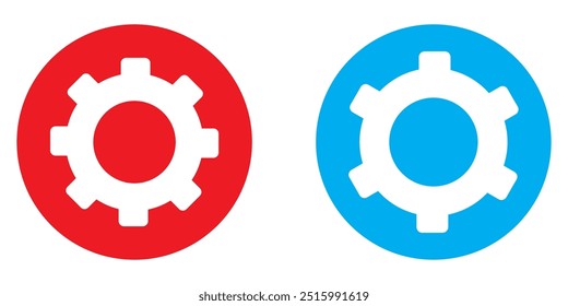 Gear icon set. Gear icon in red and blue background.
