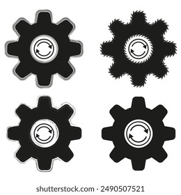 Gear icon set. Rotating cogwheels vector. Black and white. Industrial mechanism symbols.