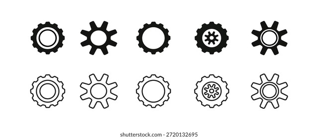 Gear icon set settings and cogwheel symbols mechanical wheel solid and outline icons vector.