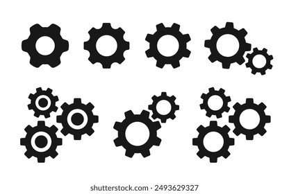 Gear icon set. Gear Settings symbol, cogwheel. Functions symbol. Settings icon vector Illustration