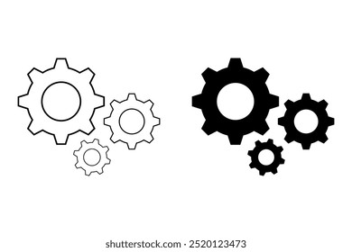 Gear icon set. Gear Settings symbol, cogwheel. Functions symbol. Settings icon vector Illustration