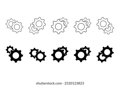 Conjunto de iconos de engranajes. Configuraciones de engranajes, rueda dentada. Símbolo de funciones. Configuraciones icono Ilustración vectorial