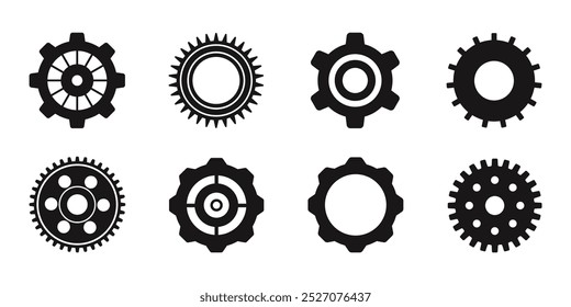 Ícone da engrenagem ajustado. Símbolo de configurações da engrenagem, roda dentada. Símbolo de funções. ícone Configurações vetor Ilustração