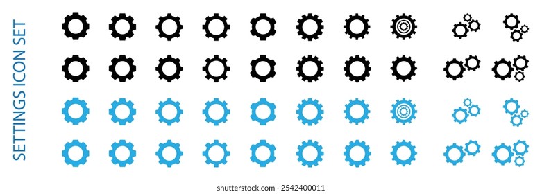 Gear icon set. Gear Settings symbol, cogwheel. Functions symbol. Settings icon vector Illustration graphic editable