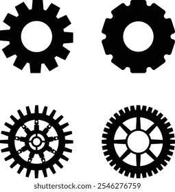 Ícone da engrenagem ajustado. Símbolo de configurações da engrenagem, roda dentada. Símbolo de funções. Defina as coleções de ícones preto das engrenagens em um fundo branco.