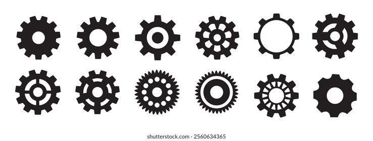 Gear icon set. Gear settings symbol, cogwheel icon. Line and glyph gearwheel sign. Functions symbol. Settings icon vector Illustration.