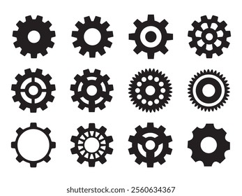 Gear icon set. Gear settings symbol, cogwheel icon. Line and glyph gearwheel sign. Functions symbol. Settings icon vector Illustration.