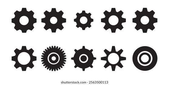 Gear icon set. Gear Settings symbol, cogwheel. Functions symbol. Settings icon vector Illustration