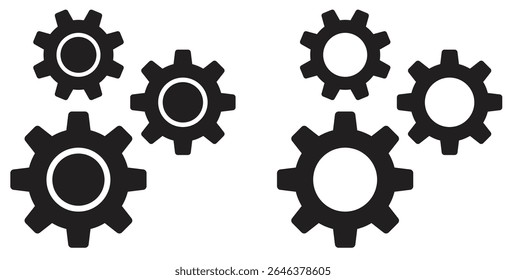 Gear icon set. Gear Settings symbol, cogwheel. Functions symbol. Settings icon vector Illustration