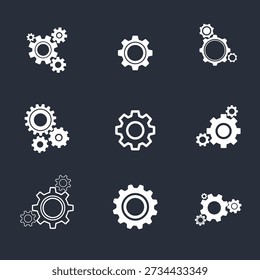 Gear icon set. Gear Settings symbol, cogwheel. Functions symbol. Settings icon Illustration