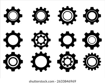gear icon set silhouette vector on white background.