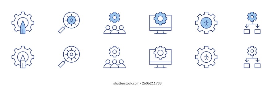Gear icon set in two styles, Duotone and Thin Line style. Editable stroke. settings, gear, framework, worker.