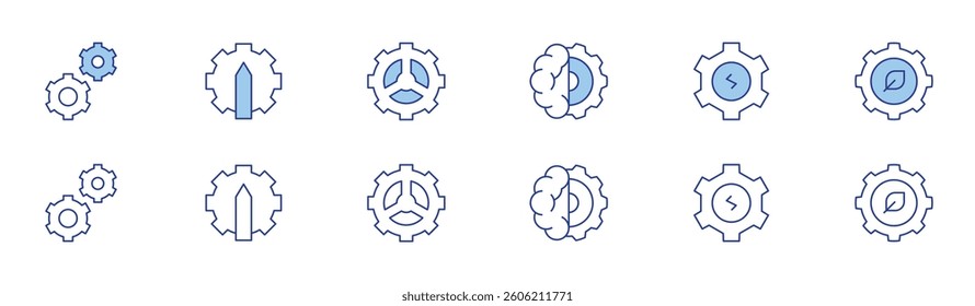Gear icon set in two styles, Duotone and Thin Line style. Editable stroke. gear, edit tools, mind.