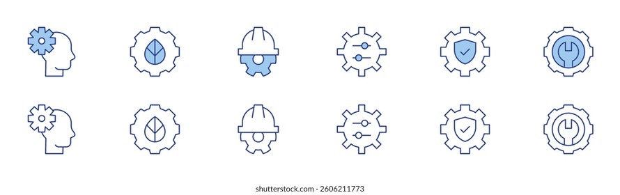Gear icon set in two styles, Duotone and Thin Line style. Editable stroke. engineering, ecology, settings, setting, gear.