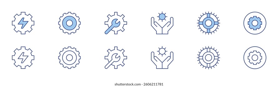 Gear icon set in two styles, Duotone and Thin Line style. Editable stroke. electric gear, gear, cogwheel, settings.