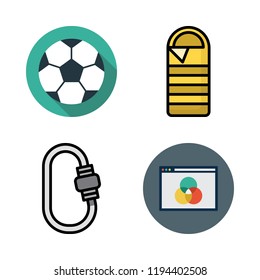 gear icon set. vector set about rgb, sleeping bag, football and carabiner icons set.