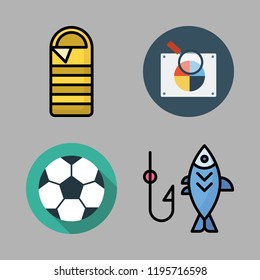 gear icon set. vector set about rgb, sleeping bag, fishing and football icons set.