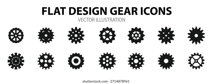Conjunto de iconos de engranajes Colección de Vector de engranajes. Cog Gear icono Vector plano signo aislado en blanco. Ilustración vectorial.