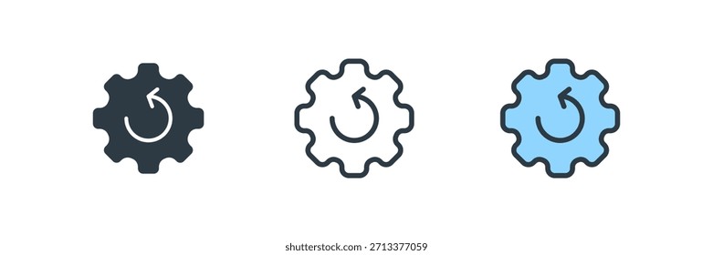 Ilustración vectorial del sistema del icono del engranaje. Línea, glifo, símbolo del color aislado en el fondo blanco