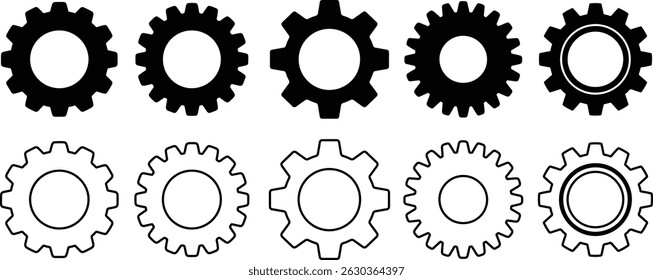 Gear icon set vector isolated on white background. gear, machine, wheel, cog, industry, cogwheel, gears, machinery symbol vector
