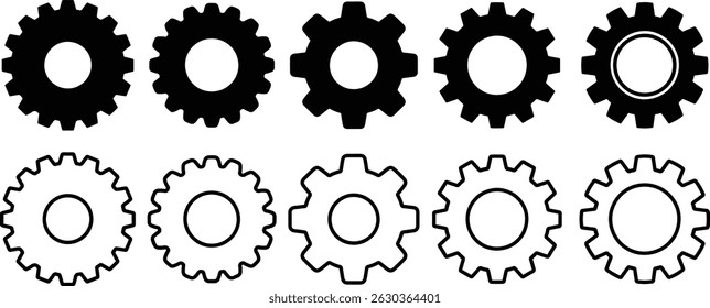 Gear icon set vector isolated on white background. gear, machine, wheel, cog, industry, cogwheel, gears, machinery symbol vector