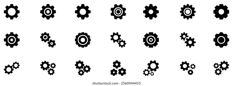 Gear icon set. Gear icon vector set. Mechanics icon vector set. Engineering symbol or logo. Black gear wheel icons collection. Cogwheel vector icon. Vector Illustration. EPS 10