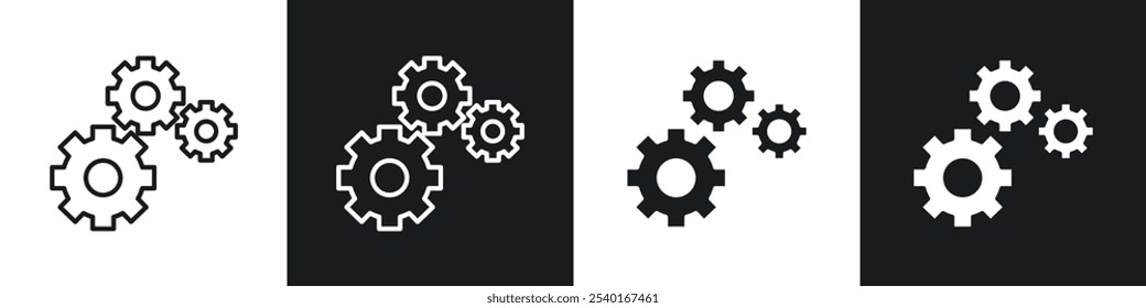 Conjunto de iconos de engranajes. Símbolos de Vector en colores blanco y negro.