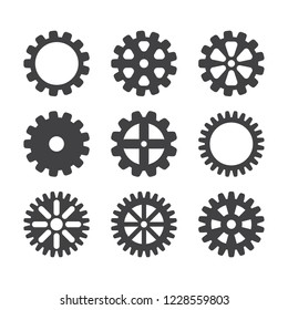 Gear icon set. Vector transmission cog wheels and gears isolated on white background