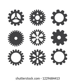 Gear icon set. Vector transmission cog wheels and gears isolated on white background