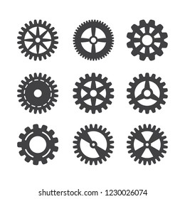 Gear icon set. Vector transmission cog wheels and gears isolated on white background