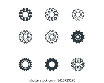 Gear icon set. Vector transmission cog wheels and gears isolated on white background
