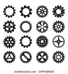 Gear icon set. Vector transmission cog wheels and gears isolated on white background