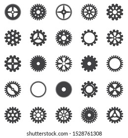 Juego de iconos de la marcha. Ruedas y engranajes de los vectores aislados sobre fondo blanco