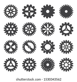 Gear icon set. Vector transmission cog wheels and gears isolated on white background